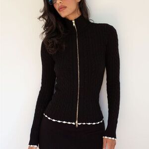 Frankie’s Bikinis Carter Cable Knit Sweater Black XS